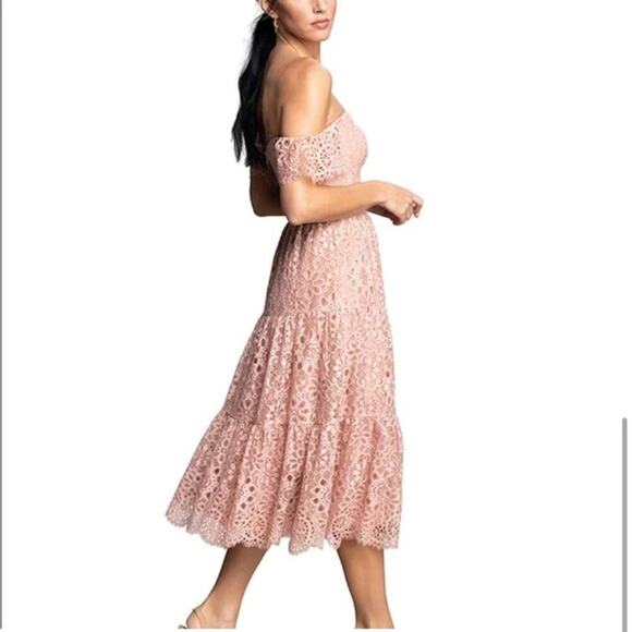 DRESS THE POPULATION River Lace Off the Shoulder Fit & Flare Dress - Picture 3 of 13